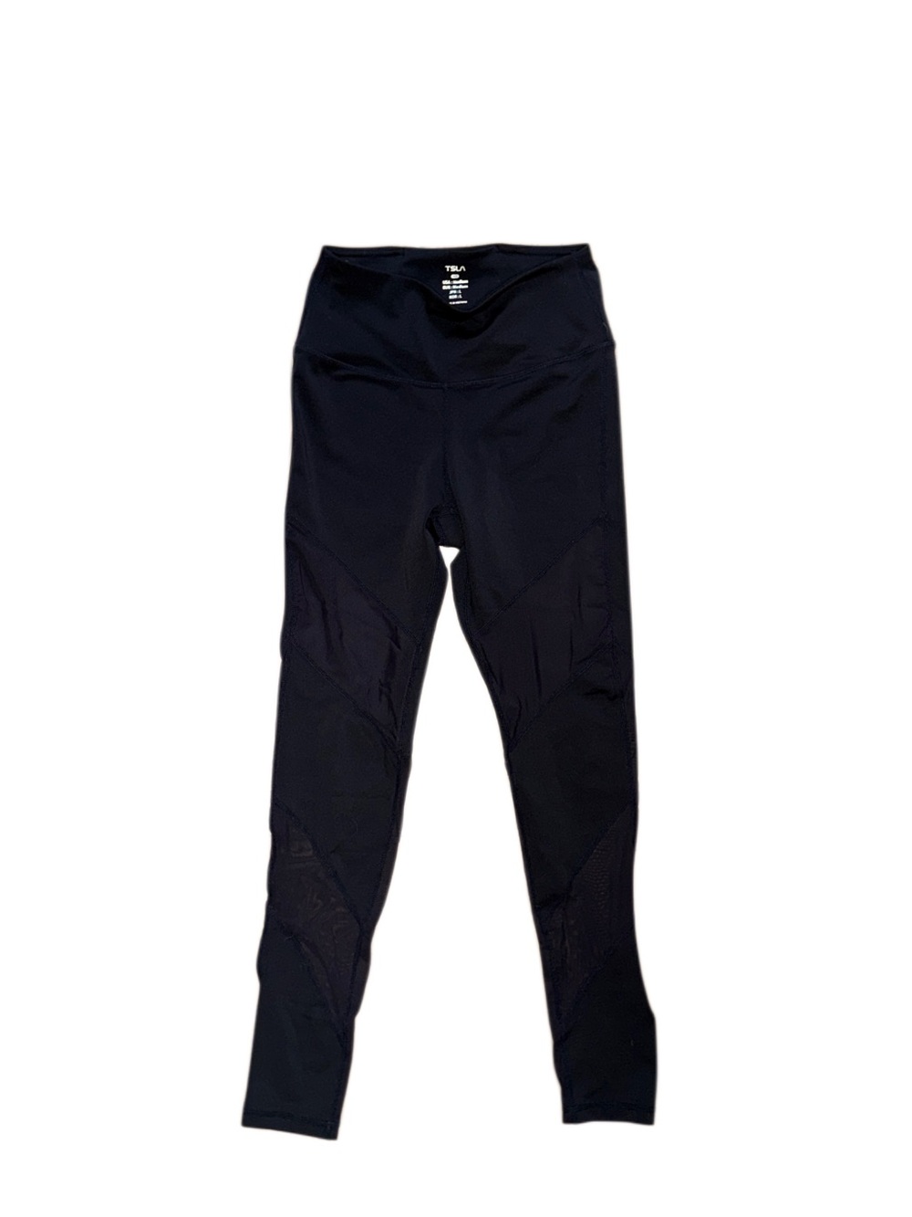Black High-Waist Performance Leggings with Mesh Detail & Back Pocket